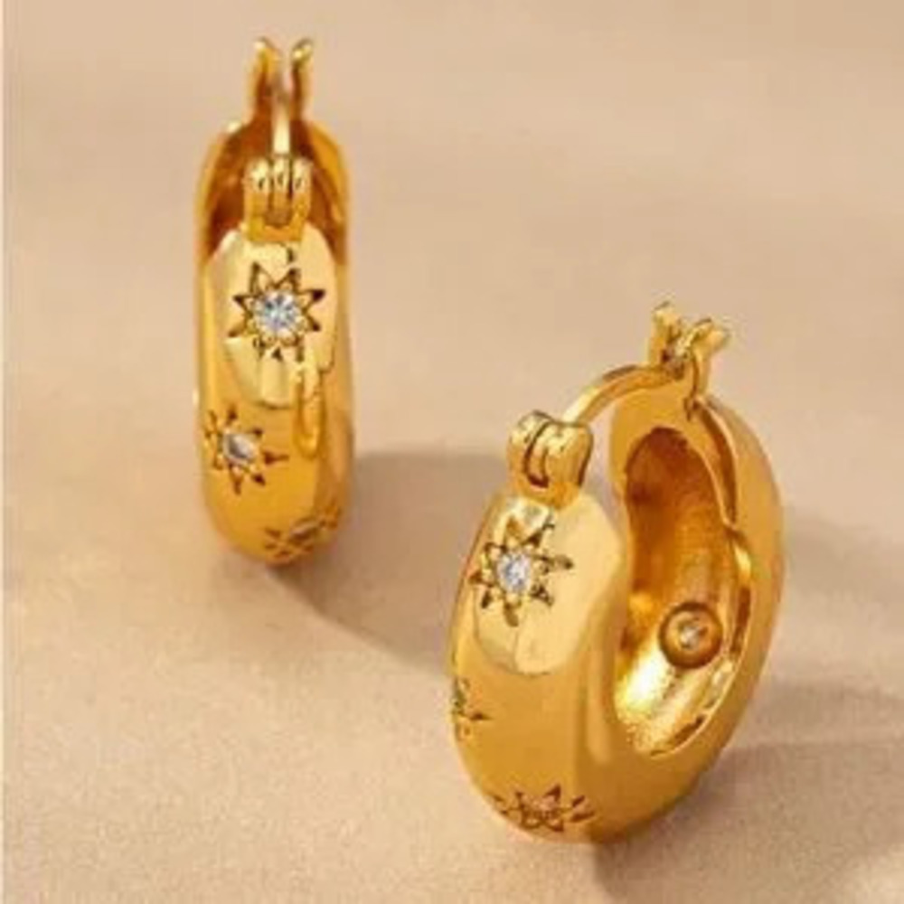 Gold Circle Star Hoop Earrings (9021)